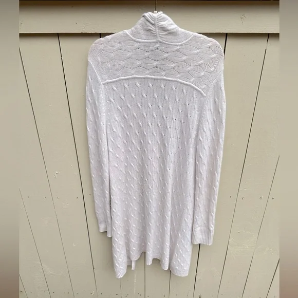 100% cashmere long cable knit duster cardigan sweater size L - Picture 2 of 9